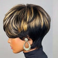 Short Layered Straight Pixie Cut Finger Waves Wigs Human Hair 100% Natural Realistic Tangle Free Full Machine Made For Women