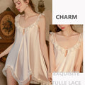 Magdalyn Women Sexy Irregular Lace Strappy Sundress Sleepwear Pajamas Nightgown Fashion Solid Loose Erotic Spaghetti Strap Dress