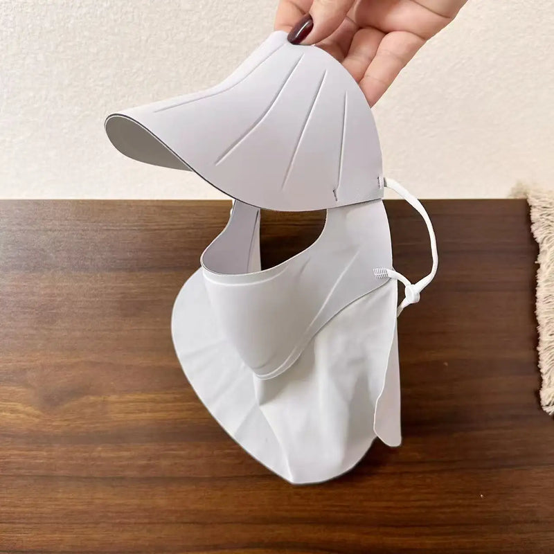 Sun Protection Integrated Face Mask Hat Ice Silk Breathable Full Face Cover UV Resistant Summer Outdoor Women Lightweight Daily