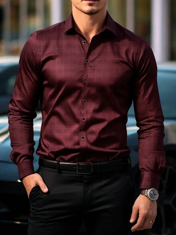 Men's dark plaid long sleeved shirt slim fit European | SAMAG