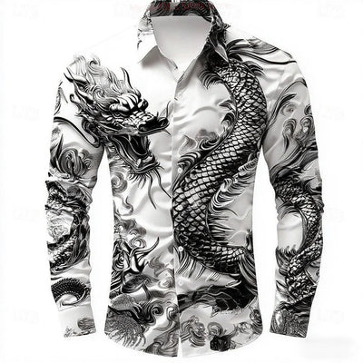 Multicolour Dragon Men's Long Sleeve Shirt Button Fashion | SAMAG