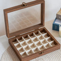 Retro Elegant Wood Jewelry Box Glass Lid Dust-proof Jewelry Organizer Velvet Storage Box Ring Display Holder Desk