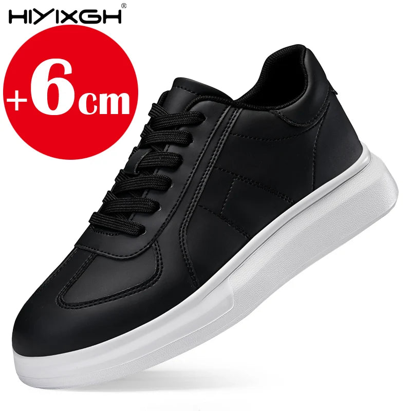 New men's leather elevator shoes 6 cm 8 cm invisible height increase white black sneakers leather height increase casual shoes