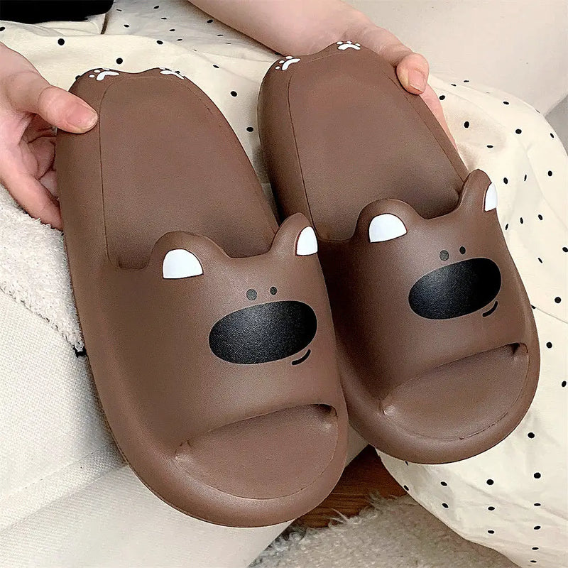 Women Thick Soft-Soled Slippers Platform Cute Animals Design Summer Indoor Non-Slip Bathroom Couples Comfortable Casual Home New