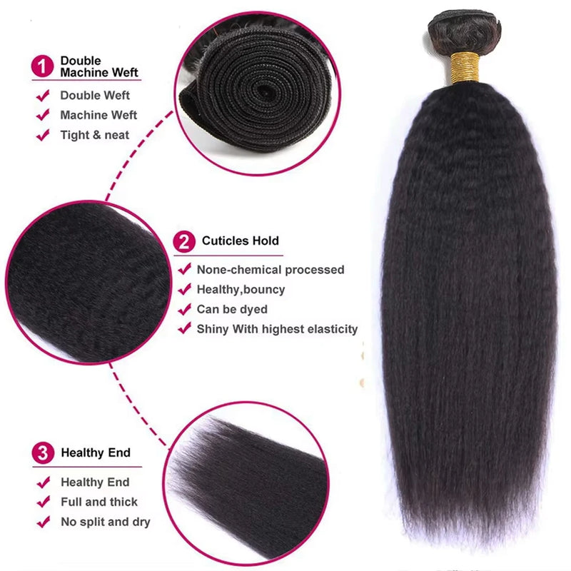 Raw Human Hair Bundles Kinky Straight Brazilian 3 4 Bundles 28 30 Inch Virgin Hair Extension For Women Coarse Yaki Weave Bundles