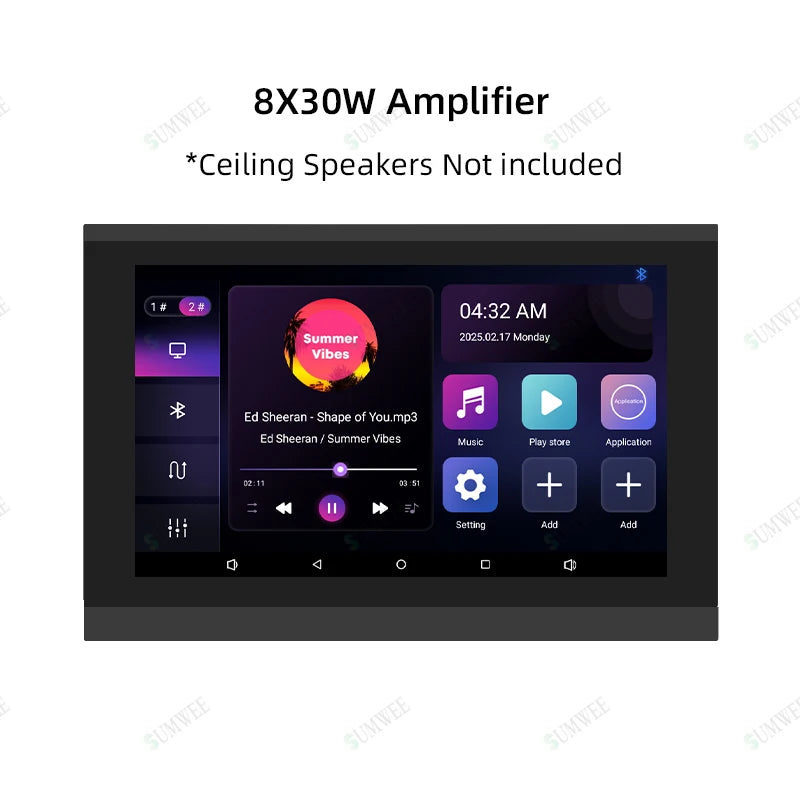2025 New Type 7 Inch Smart Home Background Music Player Stereo Sound WIFI Touch Screen Bluetooths Audio Android Wall Amplifiers
