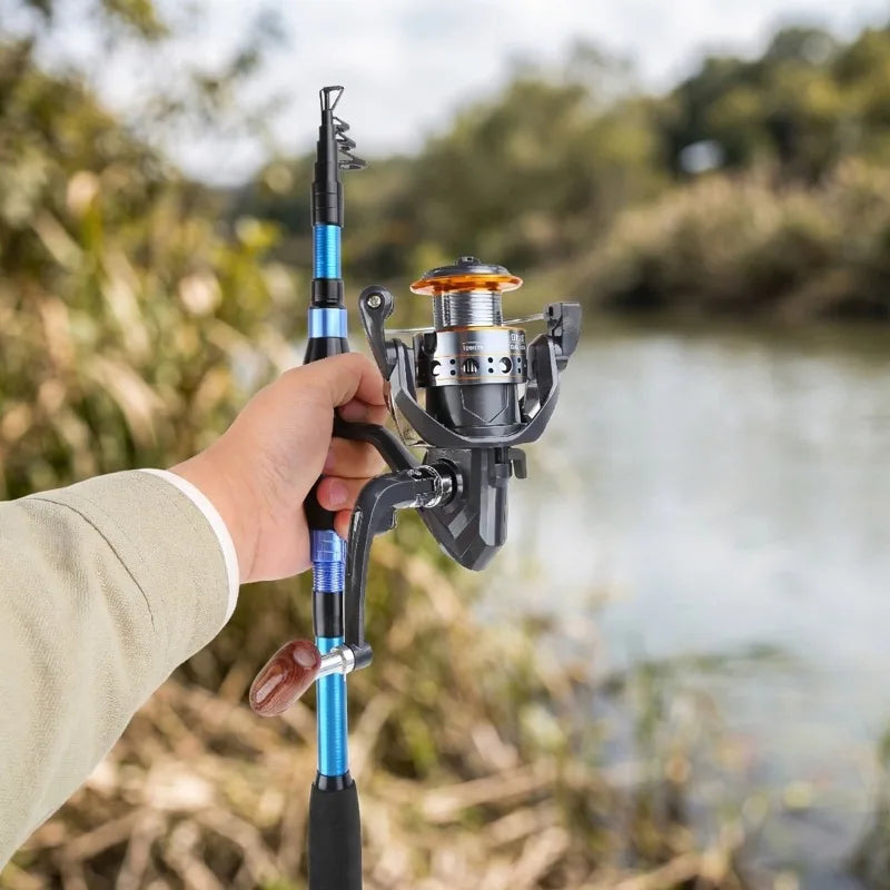 8m Carbon Fiber Telescopic Fishing Rod Reel Combo Full Set Portable With Simulated Soft Lures Hooks Fishing Line Carry Bag For