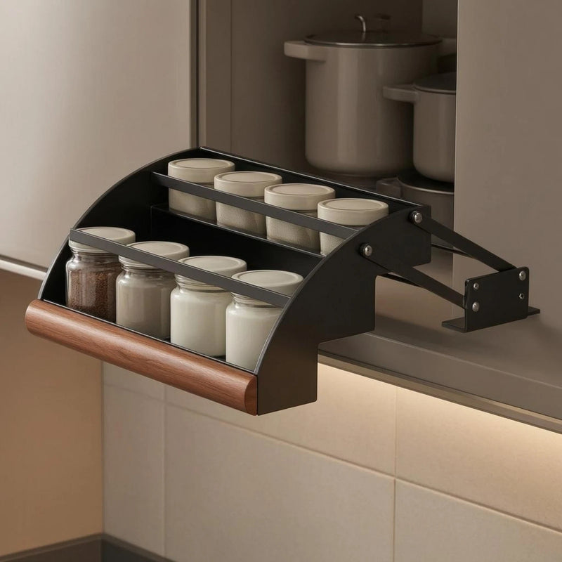 Pull down Seasoning Rack Clear Organization 3 - Tier Organizer Cabinet Sturdy Steel Three - View 5 | SAMAG