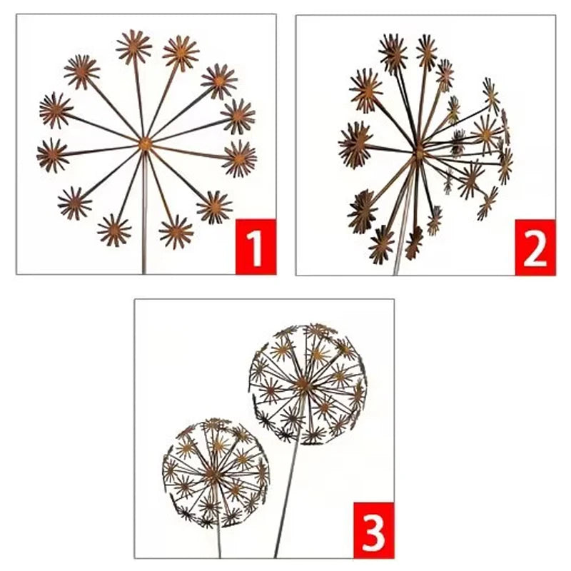 Garden Stake Decoration Metal Outdoor Sculpture Outdoor Decor Vintage Metal 3D Dandelion Garden Sculptures Dandelion