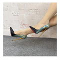 Autumn new pointed shallow mouth shoes, fine heels, high-end feel, snake pattern, sexy high heels, plus size women's shoes