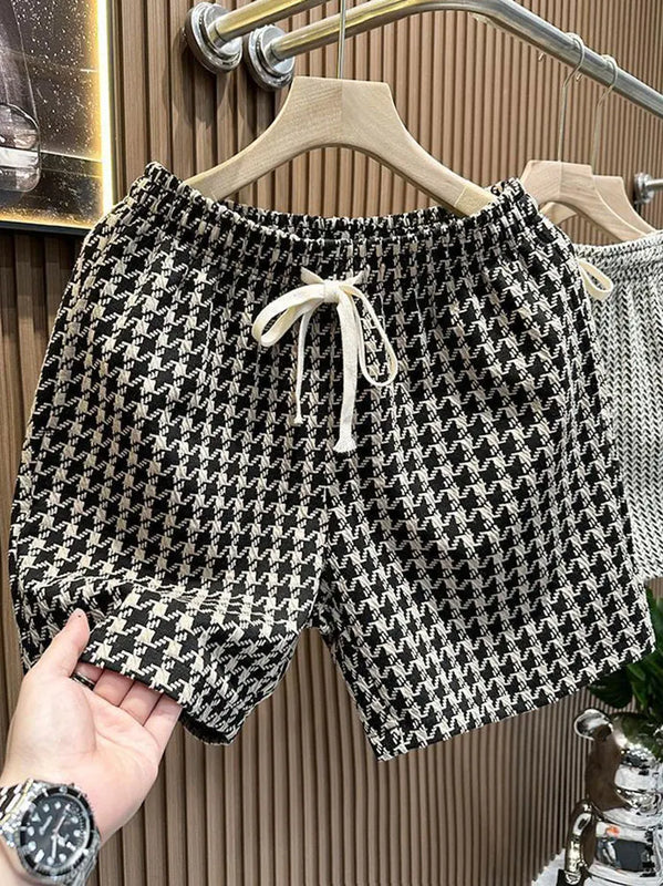 Houndstooth Casual Plaid Shorts Men Sport Loose Wide leg | SAMAG