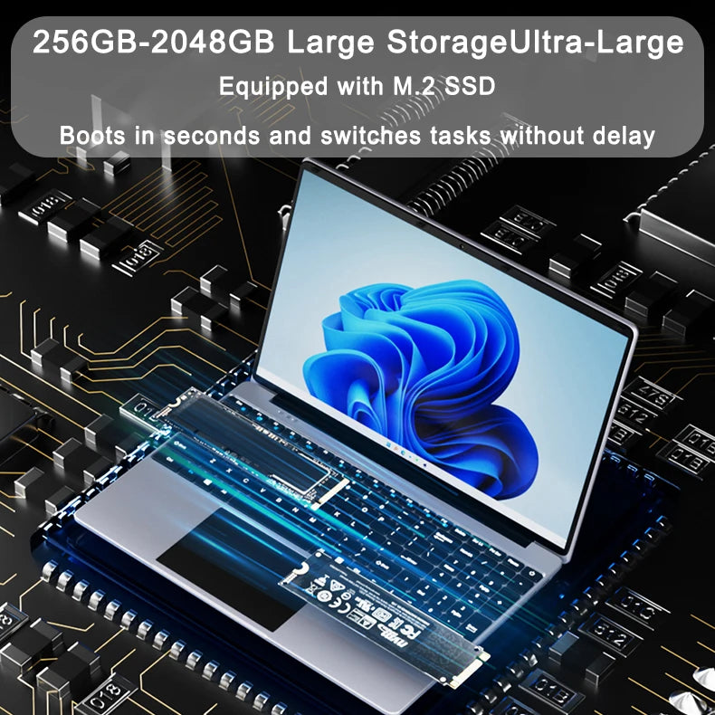New 15.6" Portable Laptop Intel 6500Y 32GB RAM 2TB SSD Windows 11 5000mAh Backlit Keyboard Fingerprint Office Gaming Notebook PC