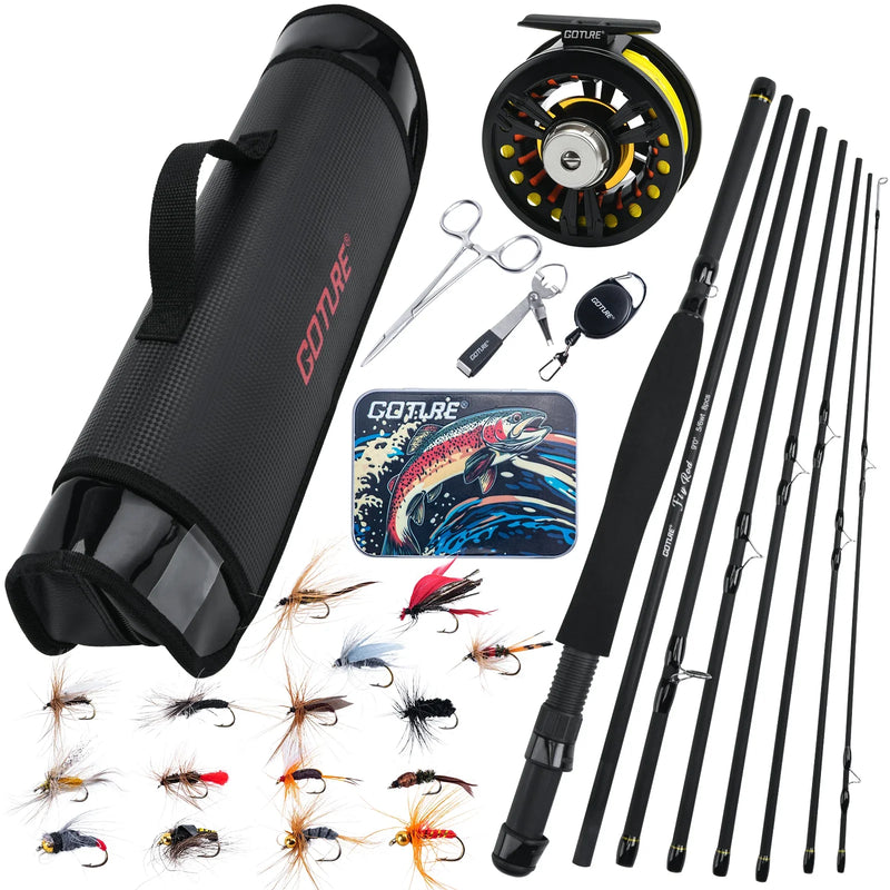 Goture 2.7M Fly Fishing Rod And Reel Combo Set Carbon cork handle Medium-fast Fly Rod Fly Reel & Line &Tool Accessories