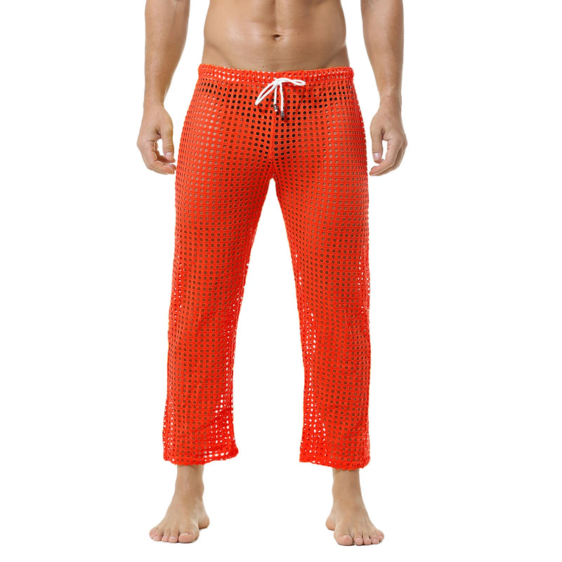 Men's Fishnet Hollow Out Robes Classic Lounge Pants Sexy Sleepwear Mens Robe Sets Daily Home Sleeveless Bathrobes Hooded Pajamas