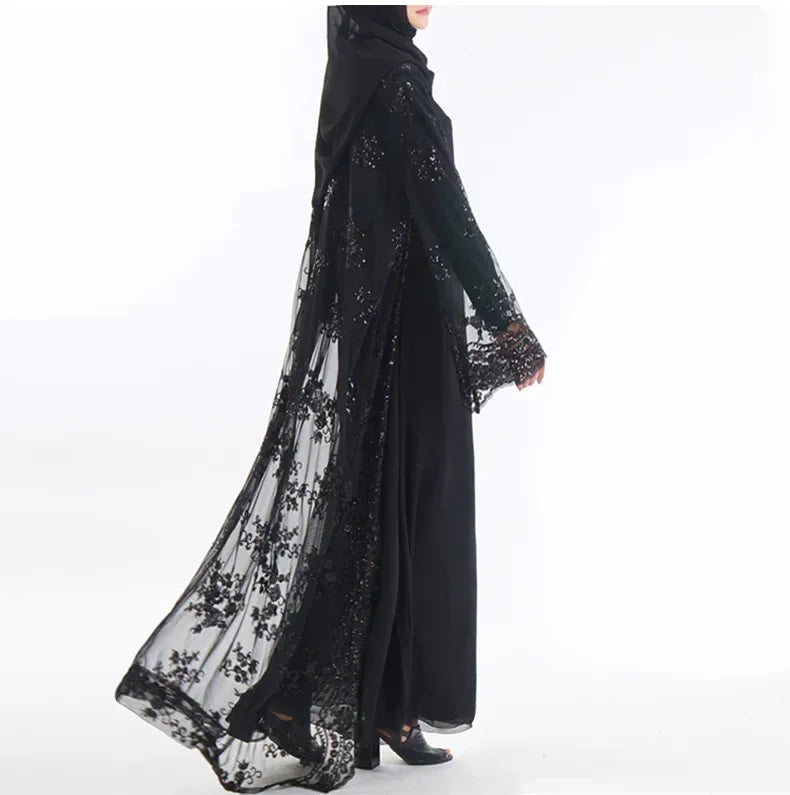 Eid Sequins Abaya Dubai Kimono Open Kaftan Muslim Dress | SAMAG