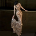 Luxury Champagne Gold Sequin Mermaid Evening Dress | SAMAG