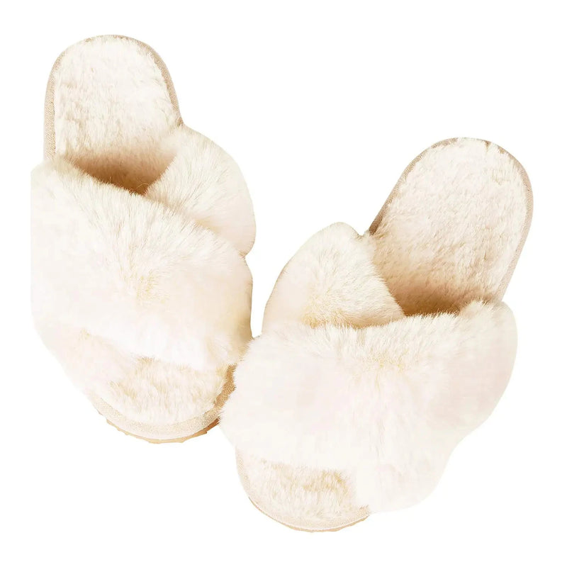 Shevalues Fashion Fluffy Home Slippers For Women Winter Indoor Open Toe Furry Cotton Shoes New Casual Furry Cozy Soft Slippers