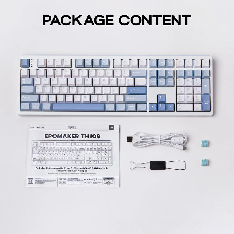 EPOMAKER TH108 100% Full Size Hot-Swap Gasket-Mounted Wired/Bluetooth/2.4Ghz Wireless Mechanical Keyboard with 10000mAh Battery