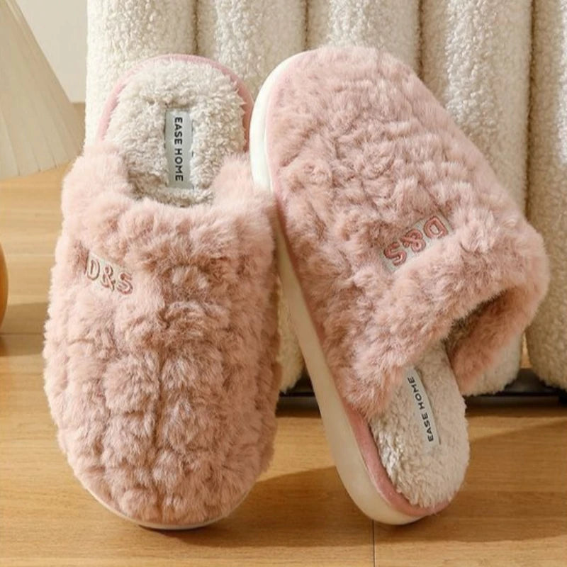 Women's Winter Plush Slippers - Thick Sole Fleece-Lined House Shoes, Anti-Slip Durable Indoor/Outdoor Warm Cotton Home Slides