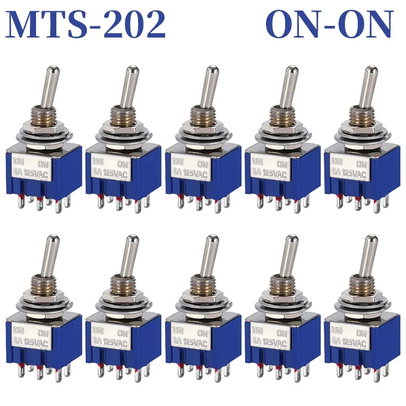 10PCS MTS-102 103 202 203 3Pins 6 Pins Mini Toggle Switch For Switching Lamp Light ON-OFF-ON /ON-ON Switch 6A 125VAC
