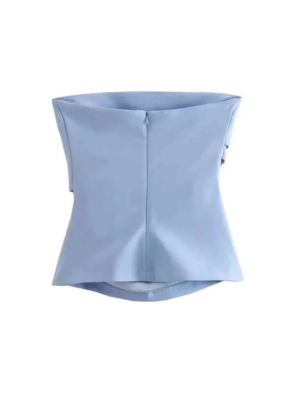 Strapless Draped Bustier Tops for Women, Straight Neck, Back Zipper, Female Camis, Fashion