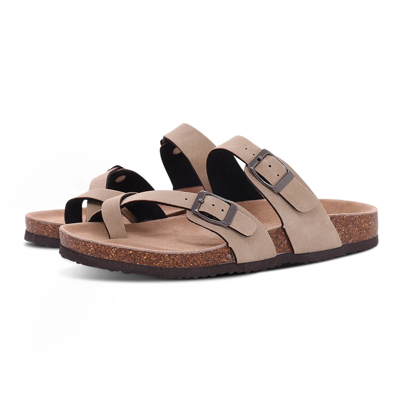Litfun Cork Footbed Beach Sandals For Women Men Fashion Thick Sole Cork Slippers Summer Beach Shoe Classic Open Toe Flat Sandals