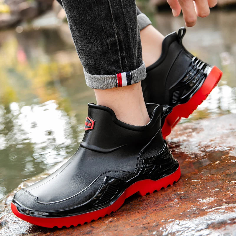 Men's Ankle Rain Boots Outdoor Waterproof Men Rain Shoes Anti-Slip Wear-resistant Men Kitchen Water Shoes Fishing Rubber Shoes