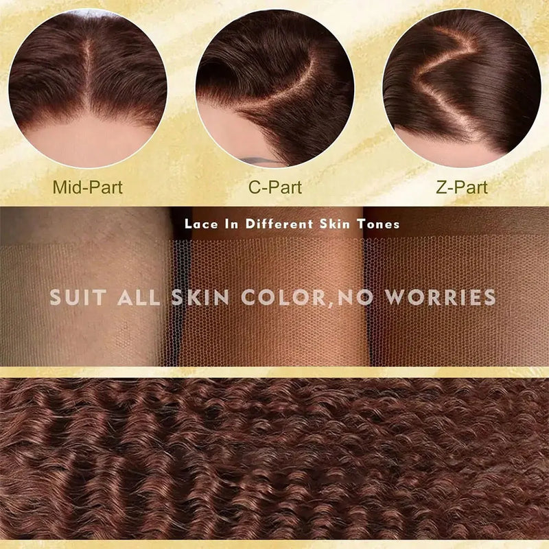 250% Density Chocolate Brown Jerry Curly 13x4 Lace Frontal Wigs Human Hair HD Lace Front Wig Human Hair  Deep Curly Wave Wig For Women