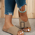 Women's Summer Spring and Autumn Casual Simple Large Buckle Suede Upper Soft Wood Grain Comfortable Flat Heel Slip-On Beach Slippers