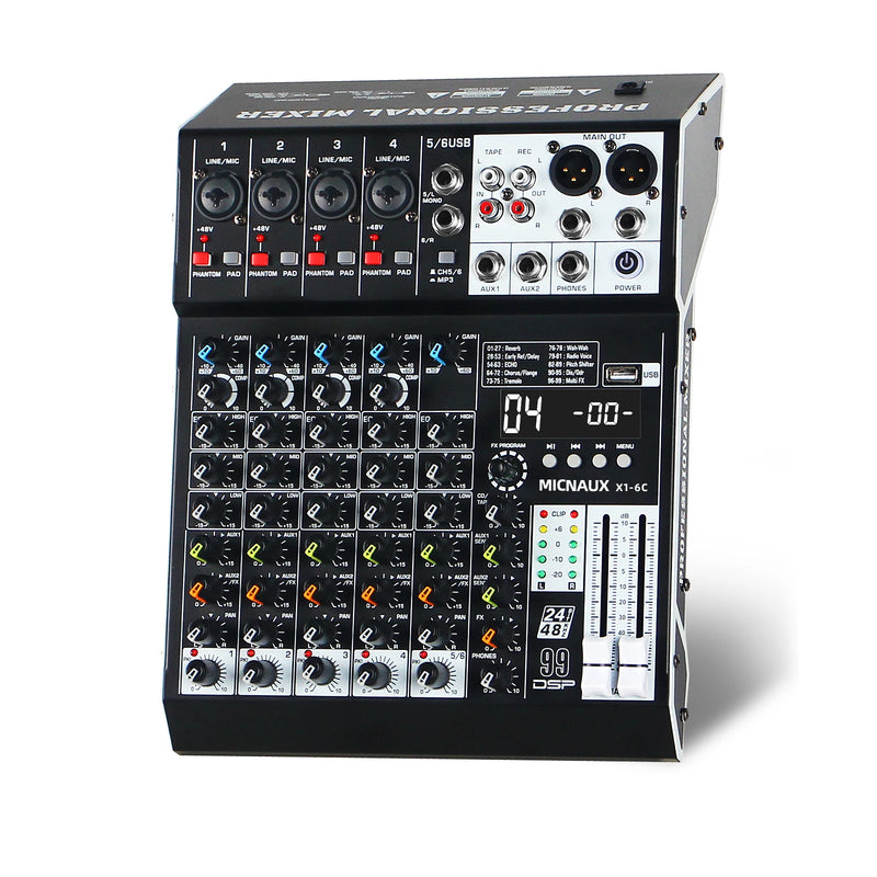 FULUODE X1-8C Audio Mixer 8-Channel Professional Mixer Console with 99 DSP Effects Mixing Board DJ Mixer with USB Bluetooth 48V