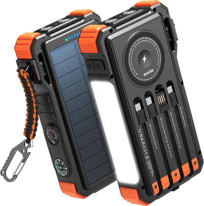 Solar Power Bank 20000mAh Built-in Cables, Wireless | SAMAG