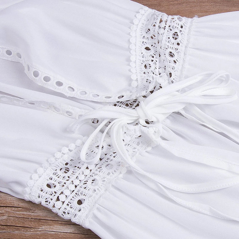 Women's Summer Dress Lady Lace Boho Beach Swimsuit Bikini Cover Up Lace-Up Long Blouse Hollow Out Sun Protection Cardigan Shawl