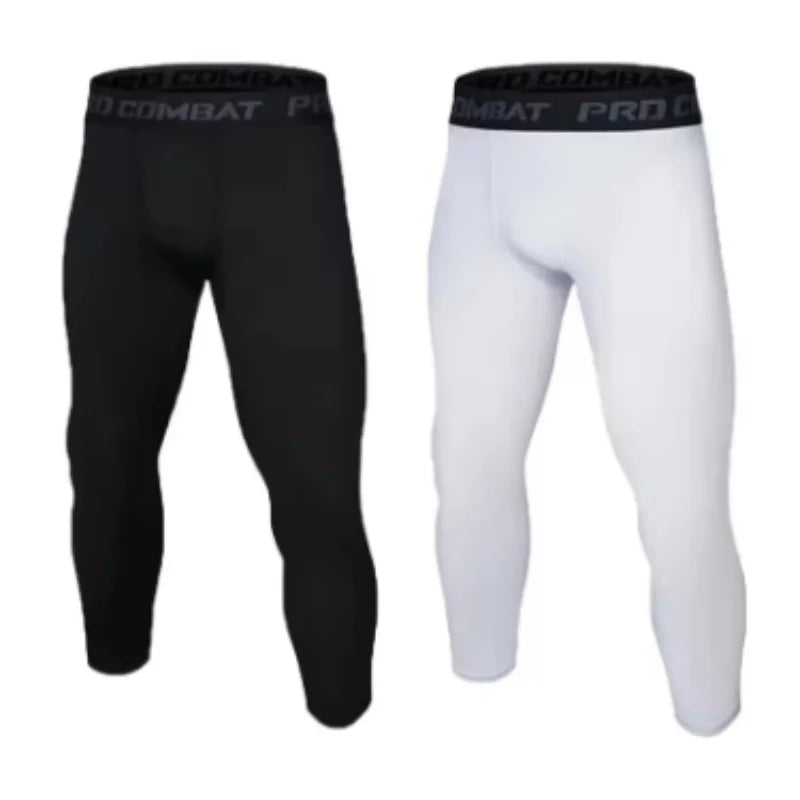 Men's Leggings Compression Pants Sports Leggings Basketball Quarter Shorts Quick Drying Running Training Stretch Fitness Pants
