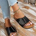 Women's Summer Spring & Fall Casual Simple Large Buckle Pu Upper Soft Wood Grain Comfortable Flat Heel Slip-On Beach Slippers