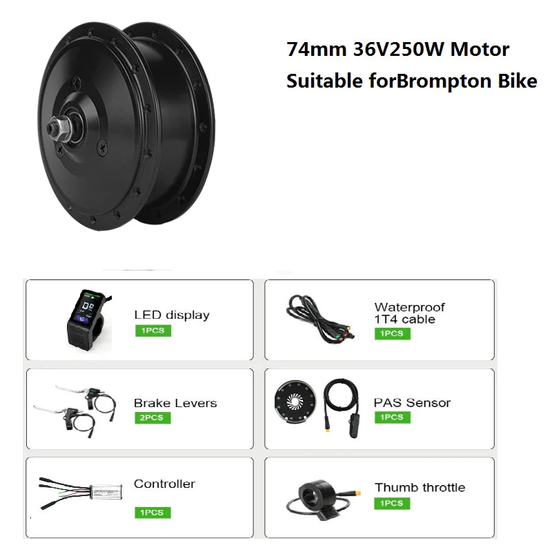 DIY Brompton E-Bike Conversion Kits E Bike motor Kits 74MM Battery,Bike to Electric Bike Upgrade Kit 250W 16 inch wheel