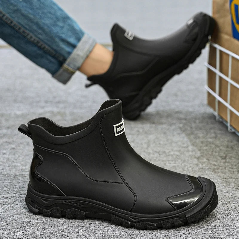 Men's Ankle Rain Boots Outdoor Waterproof  Men Rain Shoes Anti-Slip Wear-resistant Men Kitchen Water Shoes Fishing Rubber Shoes