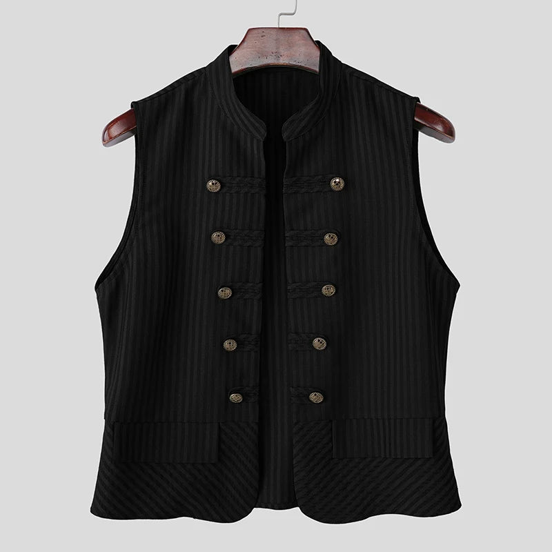 INCERUN Men Vests Striped Stand Collar Sleeveless Open Stitch Male Waistcoats Streetwear 2026 Fashion Casual Crop Vests For Man