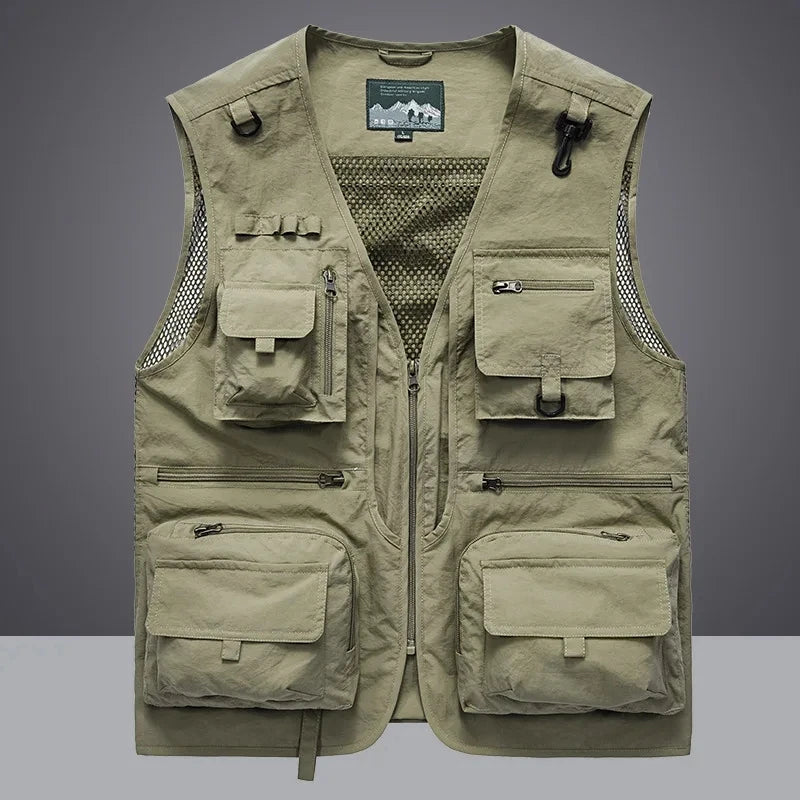 Men Work Vest 2025 Summer New Solid Colour Multi-pocket Casual Loose Waistcoat Fishing Photography Coat Man Sleeveless Jacket