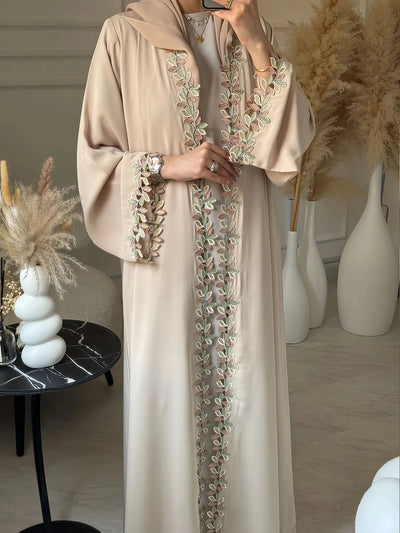 Elegant Lace Trim Abaya Women's Clothing Long Sleeve | SAMAG
