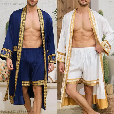 Men's Long Robe Pajamas Set Baroque Style Bathrobe Kimono | SAMAG