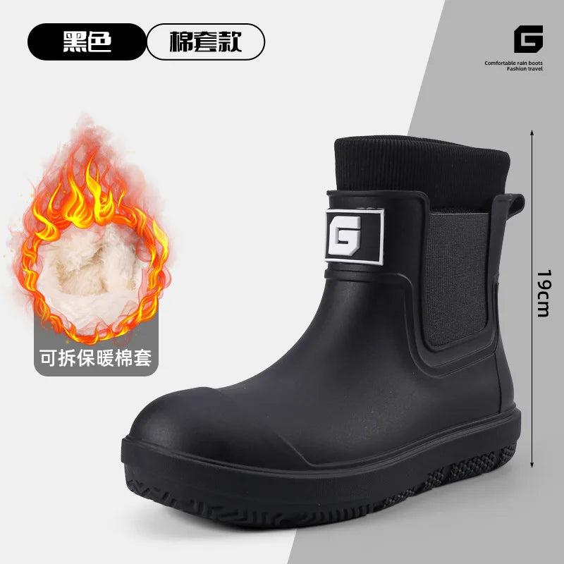 Men's Short-Tube Non-Slip Rain Boots Fashionable Low-Top Water Shoes Pvc One-Piece Molded Rain Boots, Waterproof Shoes Farm Work