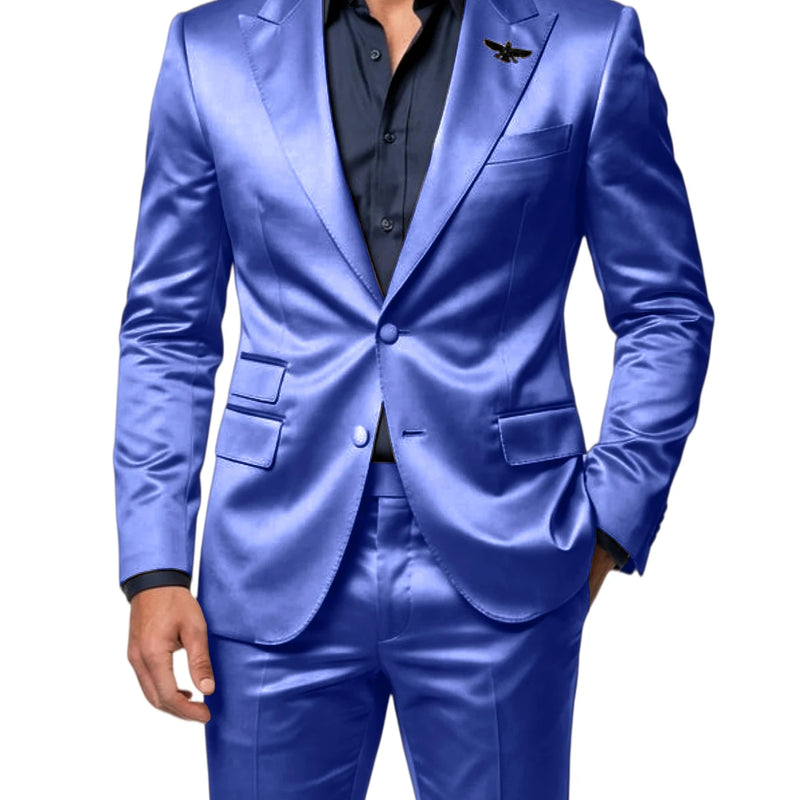 Men's Satin 2 - Piece Suit Set Slim Fit Peak Lapel Tuxedo Blazer With Straight Leg Pants For Wedding Party - View 7 | SAMAG