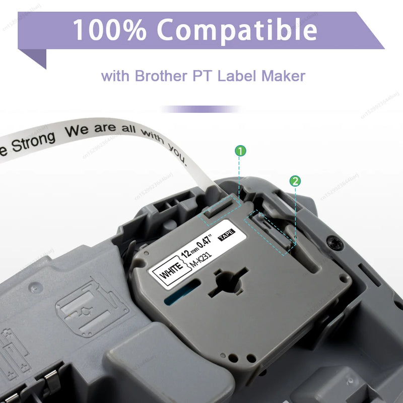 1/3/5Pack M-K231 M Tape Compatible for Brother P-Touch M231 MK231 MK-231 12mm Black on White for Brother PT70 PT80 Label Printer
