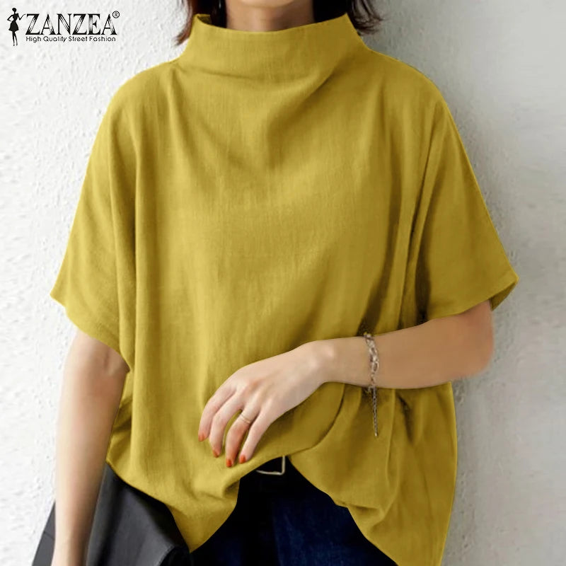 ZANZEA Causal Pure Cotton Blouse Summer Women Solid - View 2 | SAMAG