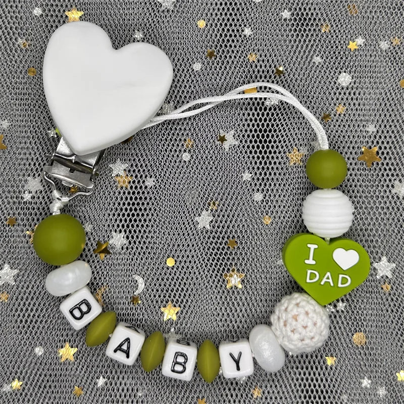 Free Custom Personalized Name Pacifier Clips Handmade Beech Wood Chain Silicone Crown Holder Soother Baby Teething Toy Chew Gift