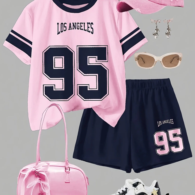 Girls' Simple Digital Print Set: Short - Sleeved T - Shirt - View 2 | SAMAG