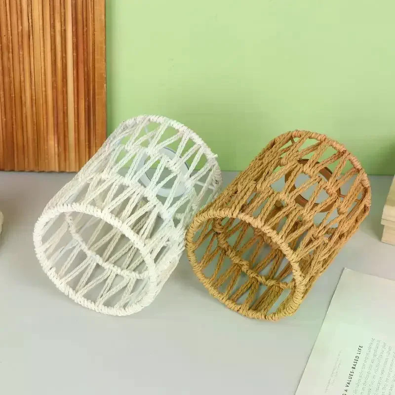 Garden Decor with Handcrafted Boho Woven Paper Rope Rattan Lampshade