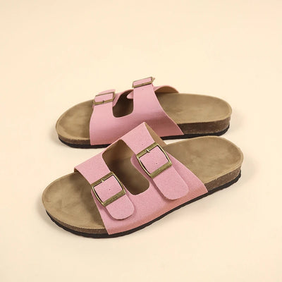 Women's Flat Outdoor Beach Casual Slippers Man Sliders Thick Sole Leather Cork Sole Sandals and Slippers