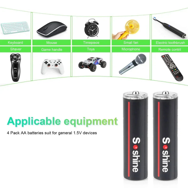 Soshine Original 2600mWh AA Rechargeable Batteries 2A 1.5V USB Lithium Battery Low Self-discharge1200 Times Cycle Li-ion Battery