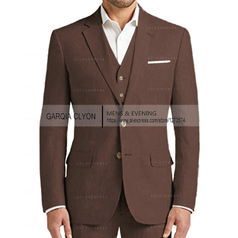 Summer Linen Suit Men Casual Party Classic Blazer Pants 3 Pieces Holiday Travel Tailor-made Breathable Cool Male Outfits